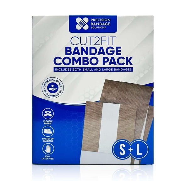Cut2Fit Bandage Combo Pack - Flexible Fabric Adhesive Bandage for Wound Care & First Aid, 1 Meter Long, Customizable Size, 2 Cut2Fit Bandages (1 Small   1 Large)