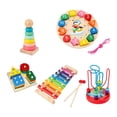 thumbnail image 1 of Juego de juguetes educativos de madera con bloques de clasificación y apilamiento de madera, juguetes sensoriales Montessori para niños y niñas, 5 uds, 1 of 9