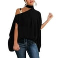 thumbnail image 1 of Women Casual Solid Halter Neck Button Strap Cold Shoulder Irregular Short Sleeves Shirt Blouse Top, 1 of 5
