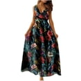 thumbnail image 1 of MesaSe Robes Maxi d'Été pour Femmes Imprimé Tropical Robes de Plage Col en V Sans Manches Taille Haute Lacée Robe Maxi Fluide Robe d'Été, 1 of 6