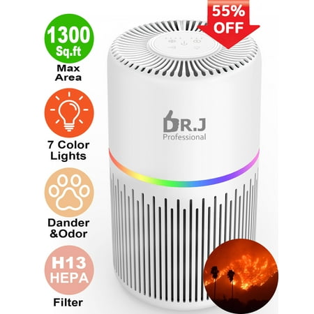DR. J Professional Air Purifiers for Home 1300sq.ft HEPA Air Purifiers for Bedroom  Pollen  Wildfire/Smoke  Pet Dander&Odor  Dust Model KJ100 White