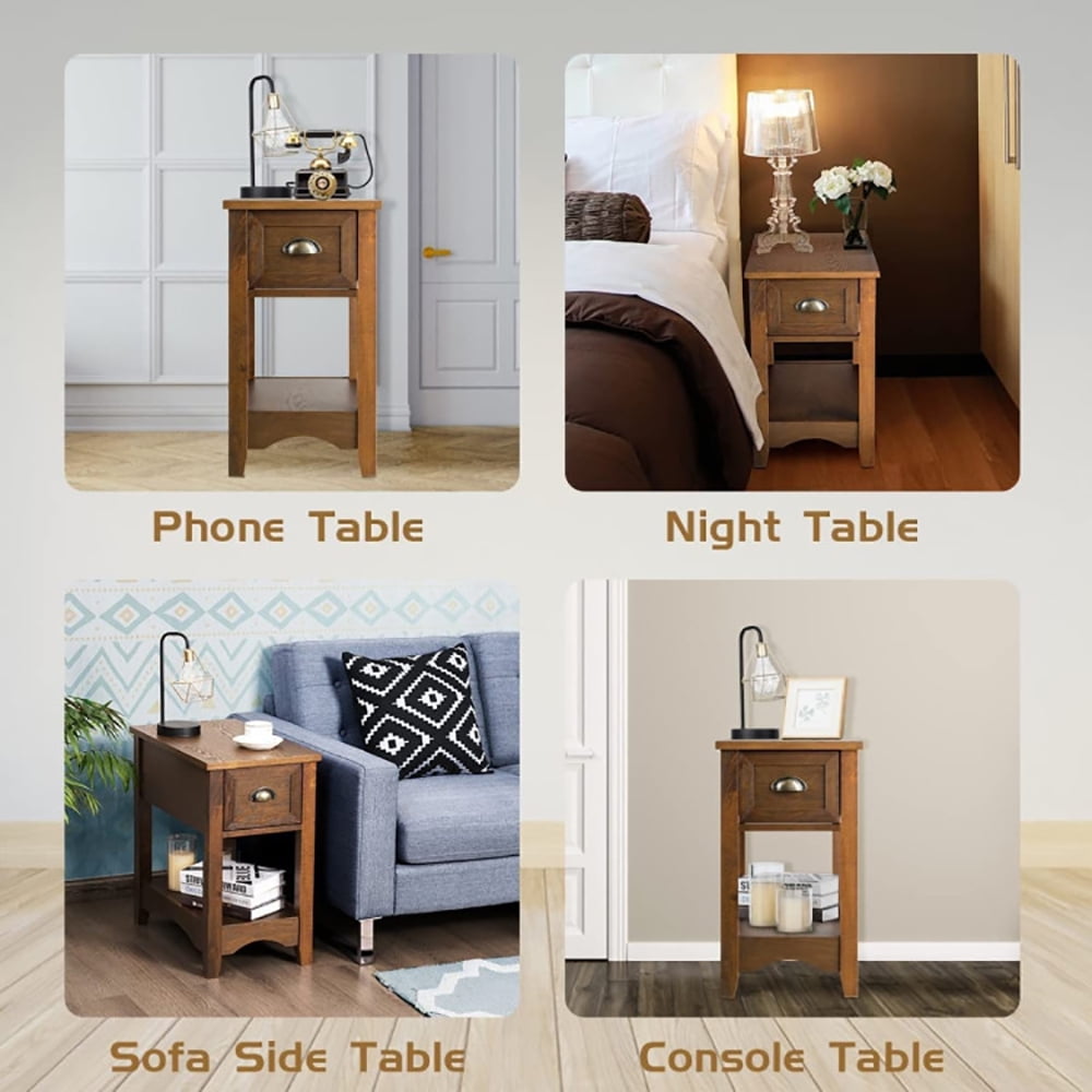 Finihen End Side Table, Set of 2 Contemporary Side End Table with Drawer, for Living Room, Bedroom, Natural Finihen End Side Table, Set of 2 Contemporary Side End Table with Drawer, for Living Room, Bedroom, Natural
