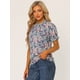 thumbnail image 2 of Blusas de mujer con volantes de manga corta floral con cuello simulado y volantes Negro Morado L, 2 of 5