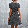 thumbnail image 4 of Vestido Verano Cuello En V Moda Versátil Estampado Casual Volantes Vestido Corto De Playa Fluido Punto Negro S, 4 of 6