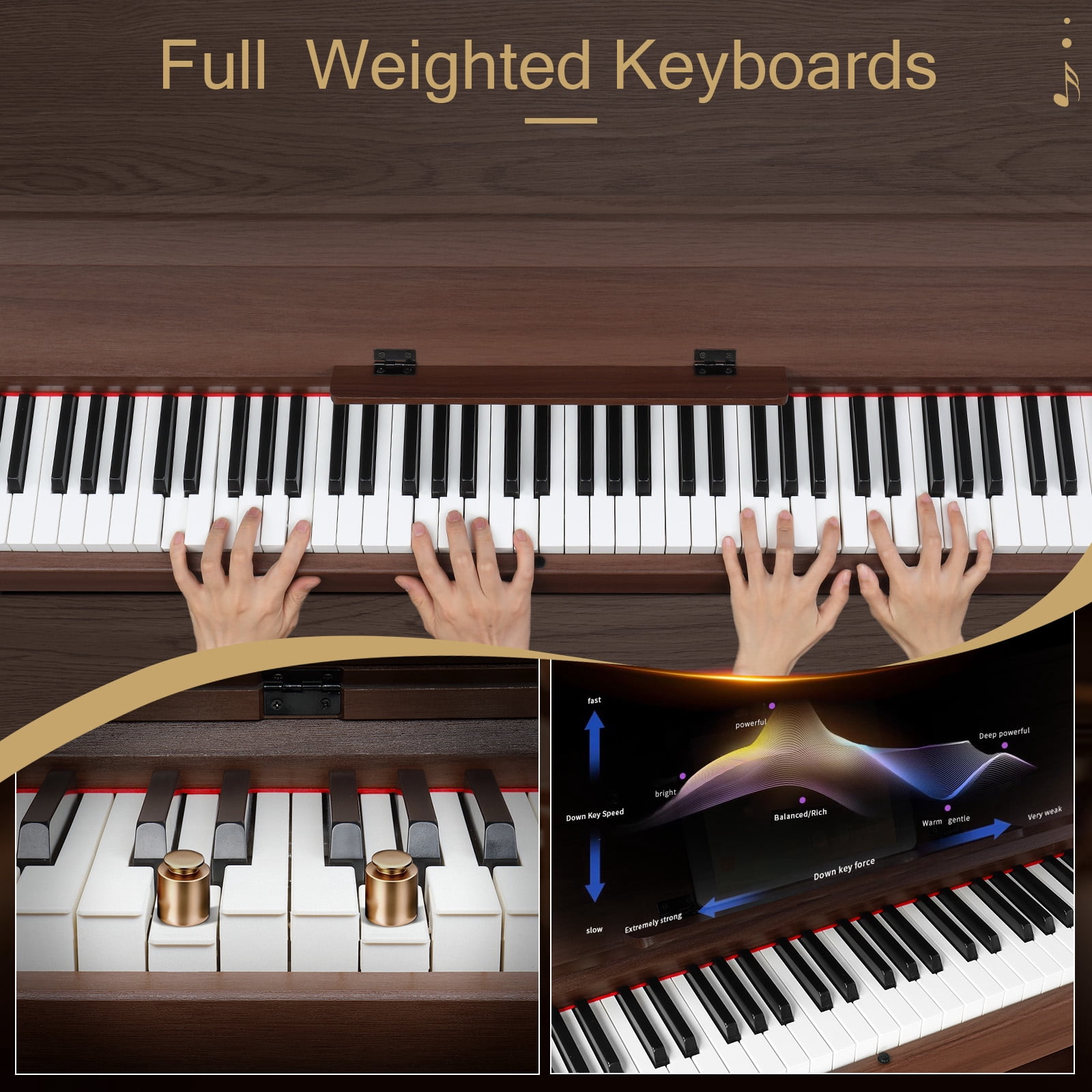 Glarry 88 Key Full Weighted Digital Piano with Furniture Stand, Audio and MIDI Bluetooth, Triple Pedals, Headphone, for All Levels Beginner Dark Brown