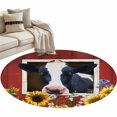 thumbnail image 2 of Area Rug 48in, Red Barn and Farmhouse Milk Cow Floor Carpet Living Room Rug, Farm Animal Retro Sunflower Floral Non-Slip Welcome Mat Indoor Rugs for Bedroom Dining Room, 2 of 9