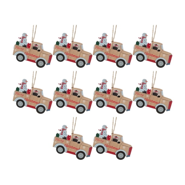 10 piezas de decoración navideña colgante colgante para decoración de festivales Muñeco de nieve y coche