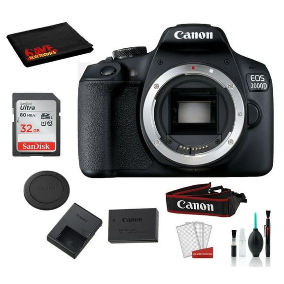 Canon EOS 2000D Body Only Kit Bundle ï¿½SanDisk 32gb SD Card   DSLR Cleaning Kit   MORE (International Version)
