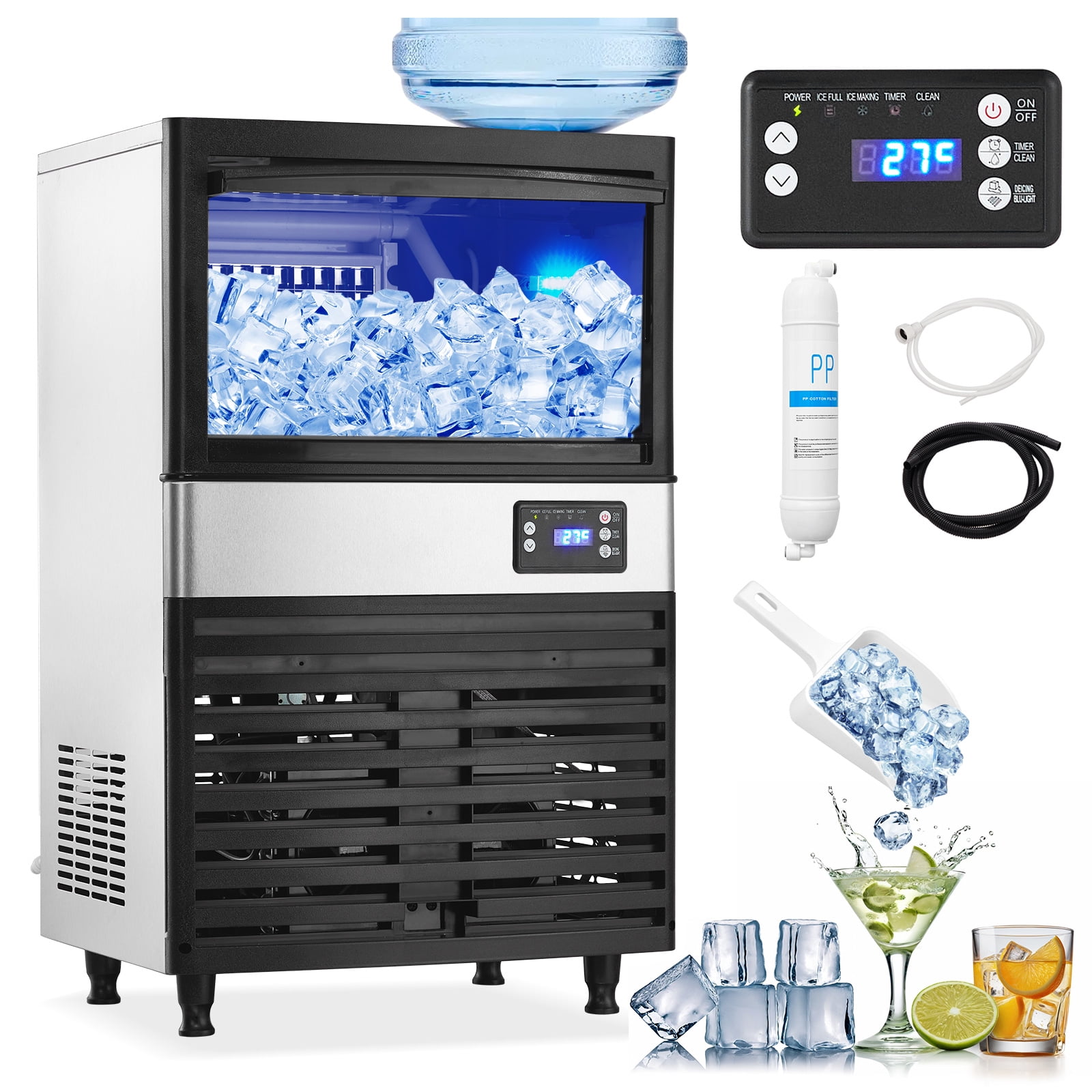 Commercial Ice Maker Machine 110LBS/24h 176LBS/24h 440LBS/24h, Freestanding Countertop Ice Makers for Home Bar Restaurant Café