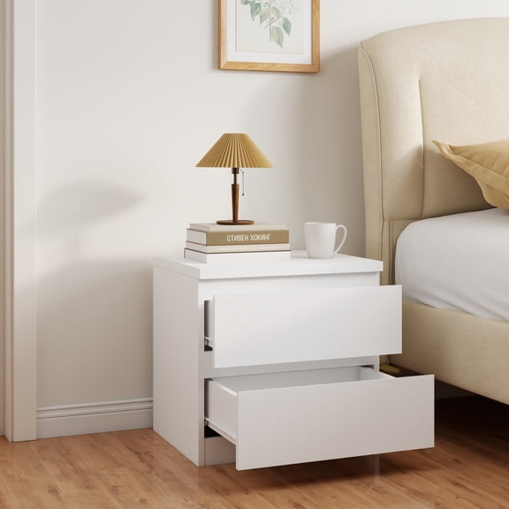 19.7-Inch White Nightstand with 2 Drawers, Beside Table with Drawers Handle Free Design,Thickened Top Plate,Small Side Table Storage Cabinet 2 Drawer Night Stand for Bedroom,Living Room