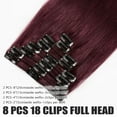 thumbnail image 3 of Benehair 100% Real Remy Human Hair Extensions Clip In 8Pcs Hair Weft Full Head Women #99J Wine Red Hair 8 Pcs 22", 3 of 12