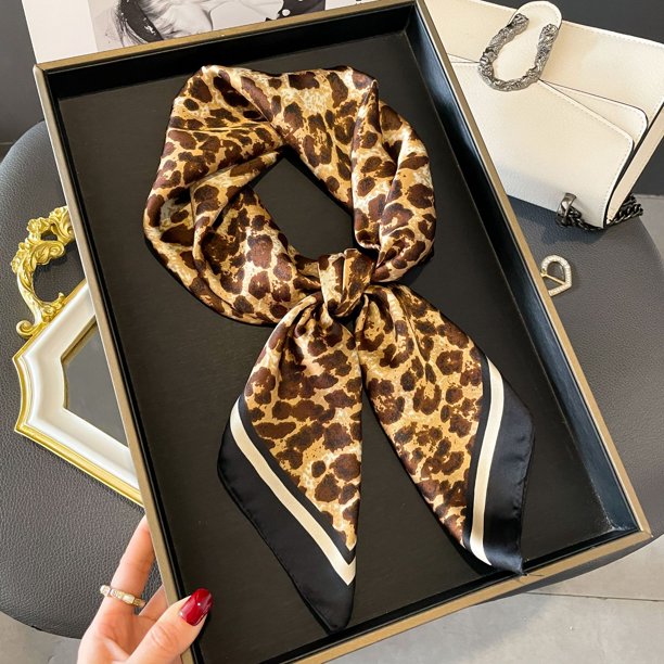 Pañuelos de pelo de satén de seda para mujer, pañuelo cuadrado de lujo con estampado de leopardo, 70cm, diadema de diseñador profesional