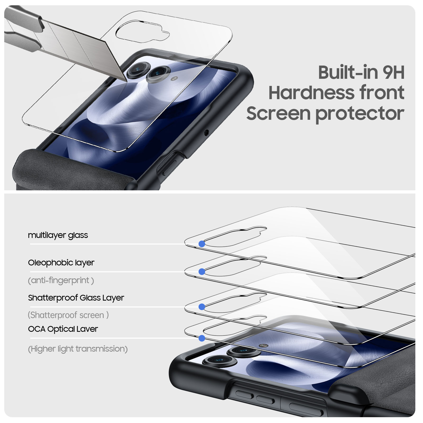 Oupeigar for Motorola Razr Ultra 2026/2025 Case,with Hing Protection,Screen Protector&Ultra Thin Leather Matte PC Shockproof Cover Phone Case-Black