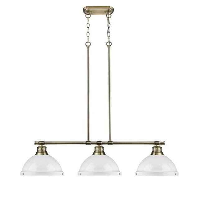 Golden Lighting 3602-3LP AB-WH Duncan AB 3 Light Linear Pendant, Gold - White Shades