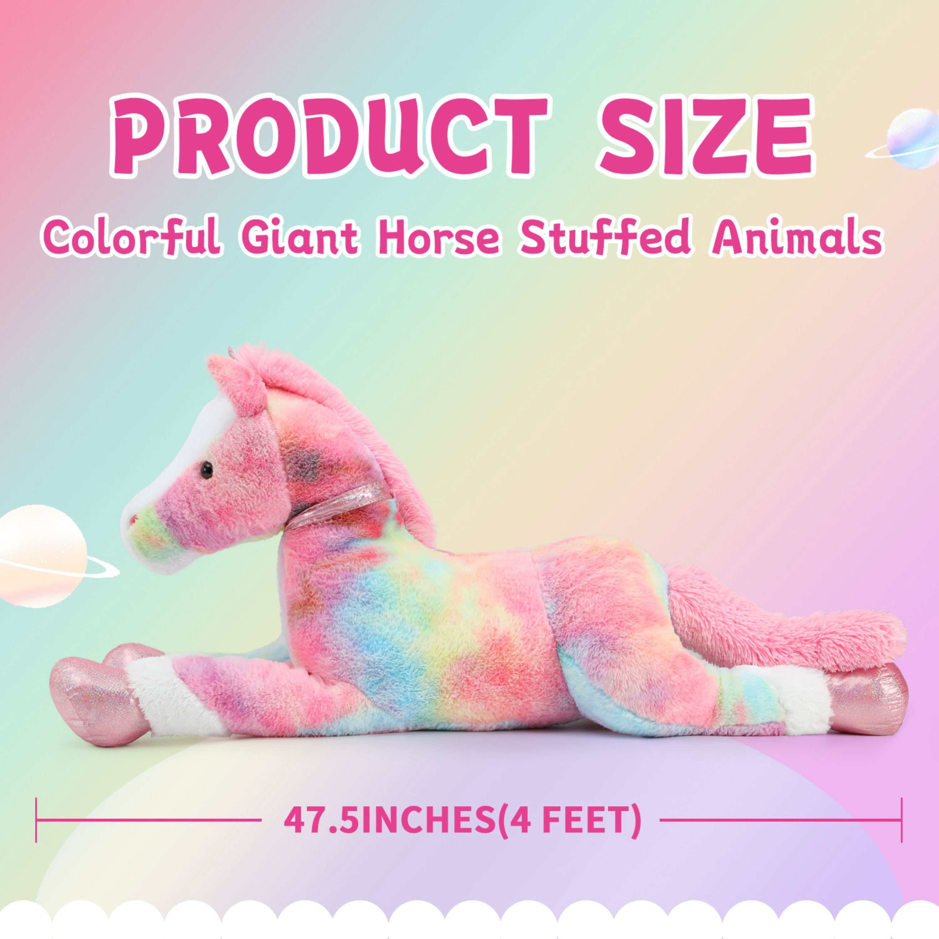 Tezituor 47.5" Giant Horse Stuffed Animals Large Horse Plush Pillow with Tie-Dye Body Plush Toy