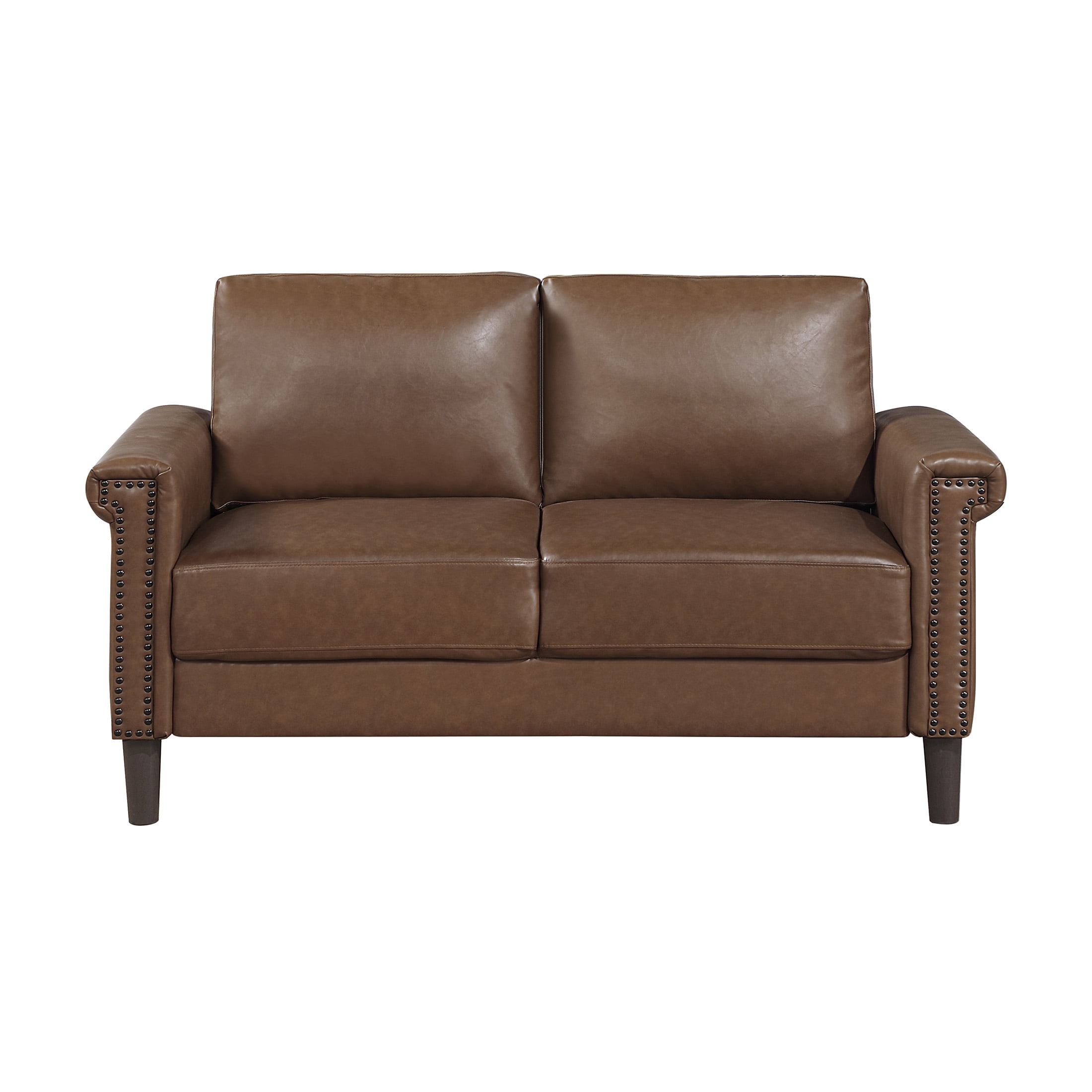 OakvillePark Hartwell Faux Leather Love Seat with Nailhead Trim, Chocolate