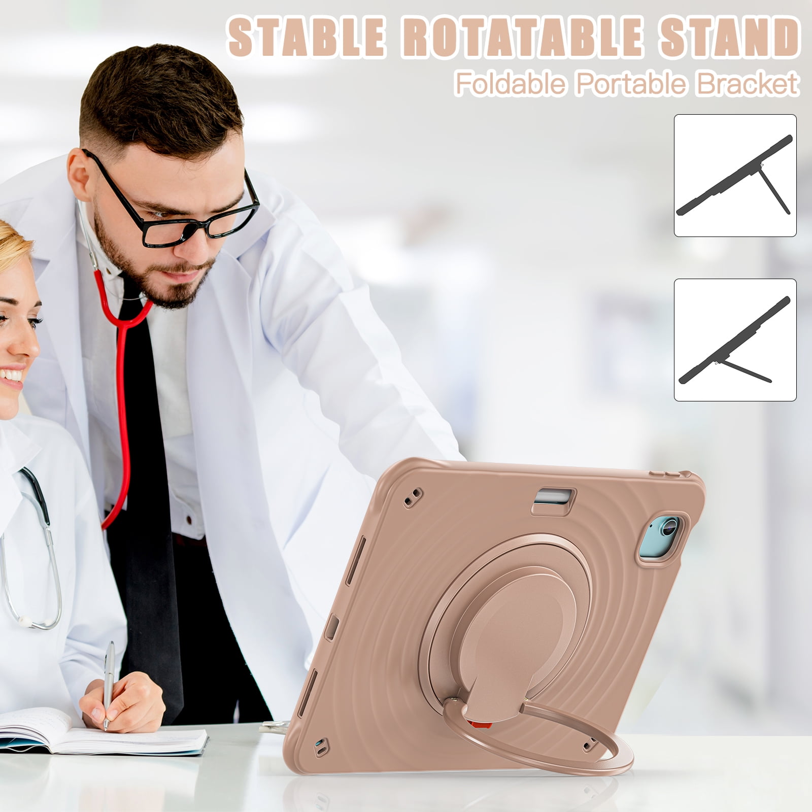 Case for Apple iPad Air 11 (2024) with Stand for Women Men, 360° Rotatable Kickstand Shoulder Strap Pencil Holder Shockproof Protective Back Cover for iPad Air 11 inch Case M2 2024, Latte