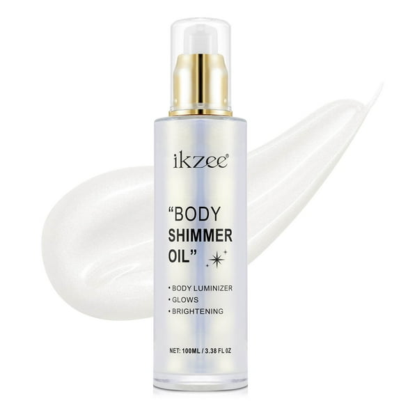Ikzee Body Shimmer Oil, Liquid Highlighter Sliver Shimmer Body Oil, Long Lasting & Smooth Natural Matte Finish for Face and Body Highlight Makeup Party