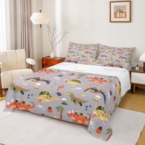 jejeloiu Ancient Dinosaur Twin Sheet Set (3-Piece) Jungle Dino Orange Gray Ultra Soft Decor For Teens
