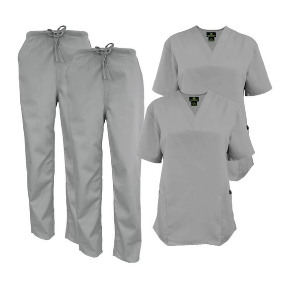 M&M SCRUBS Women Scrub Set V-Neck Medical Scrub Tops and Drawstring Pants - Pack of 2 Set (Grey, 5X-Large)