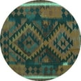thumbnail image 1 of Ahgly Company Indoor Round Oriental Turquoise Blue Traditional Area Rugs, 7' Round, 1 of 4