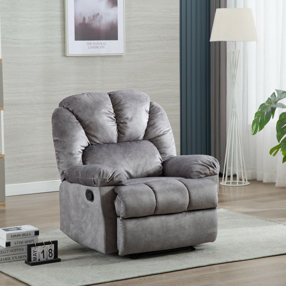 Manual Recliner Velvet Fabric Overstuffed Reclining