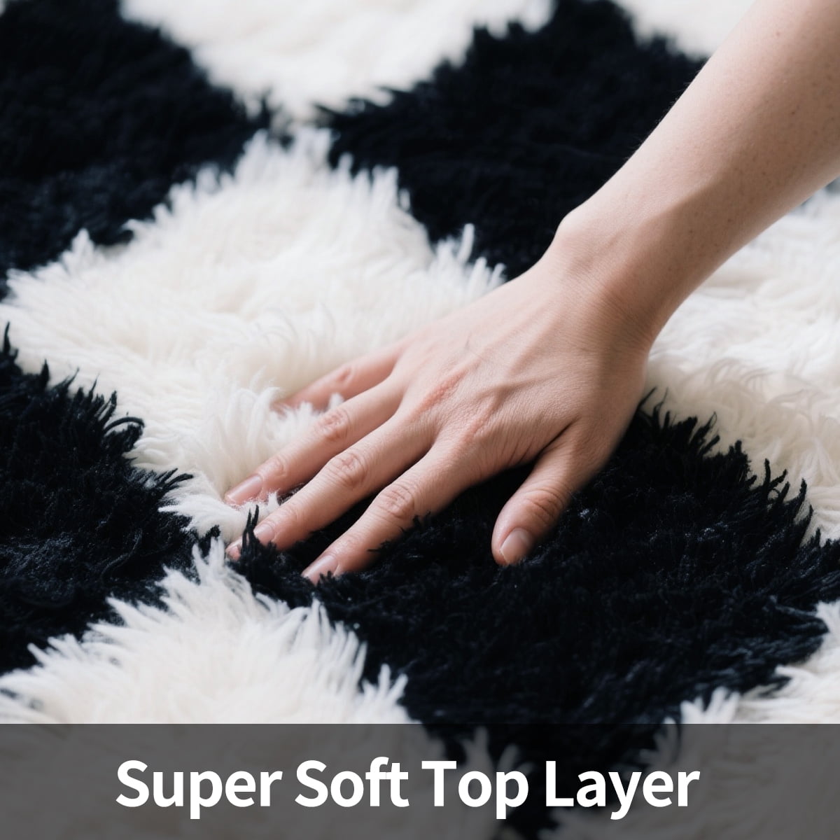 Large Rugs, 4'×6' Soft Fluffy Shag Indoor Floor Carpet for Living Room Bedroom Dining Room Office Home Decor,Black and White