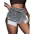thumbnail image 6 of Coduop Women Drawstring High Waist Irregular Split Shorts Striped Party Club Night Bottoms, 6 of 9