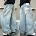 thumbnail image 2 of LIIPEE Boys Girls Jean Pants Baggy Elastic Waist Straight Wide Leg Denim Trousers With Pockets Kids Comfort Indoor Outdoor Wear Pants,Light Blue,4-5 Years, 2 of 2