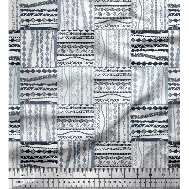 Soimoi White Poly Georgette Fabric Geometric African Print Fabric by Yard 42 Inch Wide