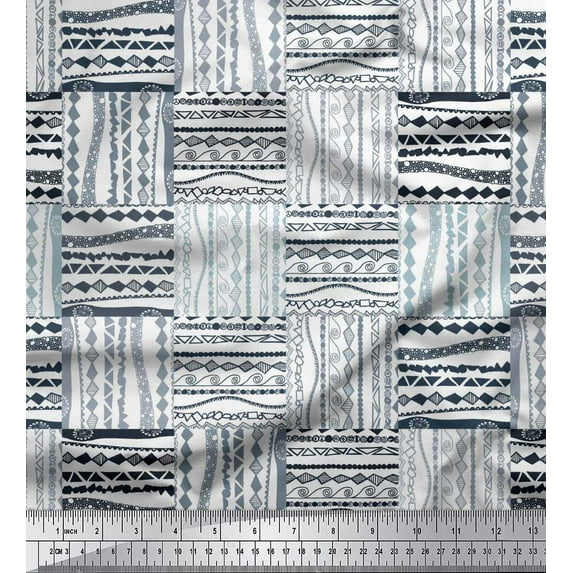 Soimoi White Rayon Fabric Geometric African Print Fabric by Yard 42 Inch Wide