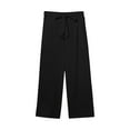 thumbnail image 5 of Black Women's Casual Pants, Pants For Women Cotton Linen Casual Summer 2025 Straight Wide Leg Loose Drawstring Elastic Waist Cropped Trouser,Women's Casual Pants M, 5 of 5