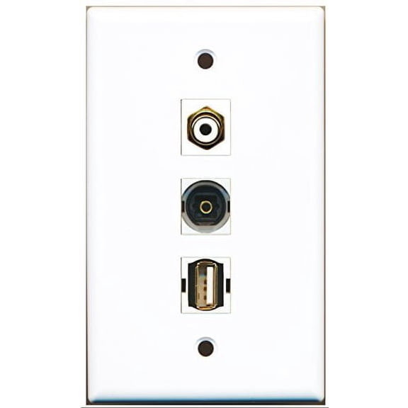 RiteAV - 1 Port RCA White and 1 Port USB A-A and 1 Port Toslink Wall Plate
