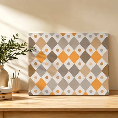 Rhomboid Shapes Canvas Wall Art Vintage Minimalist Yellow Beige Brown Geometric Wall Art Prints Artwork Framed Canvas Ready to Hang Art Pictures for Dining Room Bedroom Study Lounge Nook 18 x 12