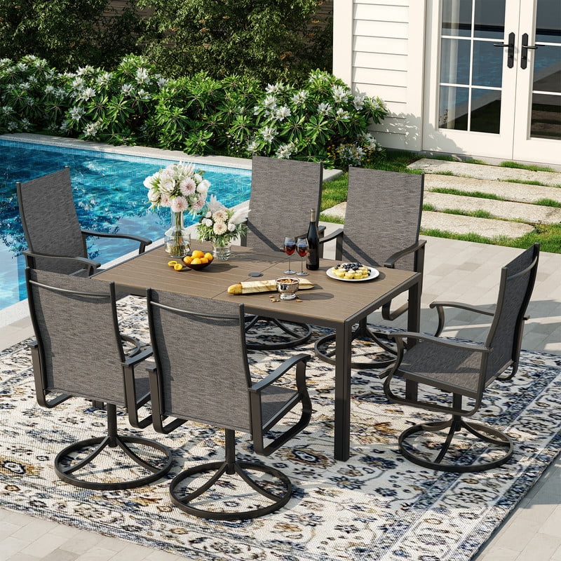 MRUAKA 9-Piece Patio Dining Set, 360-Swivel Mid Back Breathable Textilene Chairs & Rectangular Table, Heavy Duty All-Weather Outdoor Furniture，Dark Gray