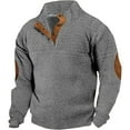 thumbnail image 4 of Mens Casual Knitted Pullover Sweater Long Sleeve Stand Collar Vintage Button Sweaters with Elbow Patches Dark Gray L, 4 of 4