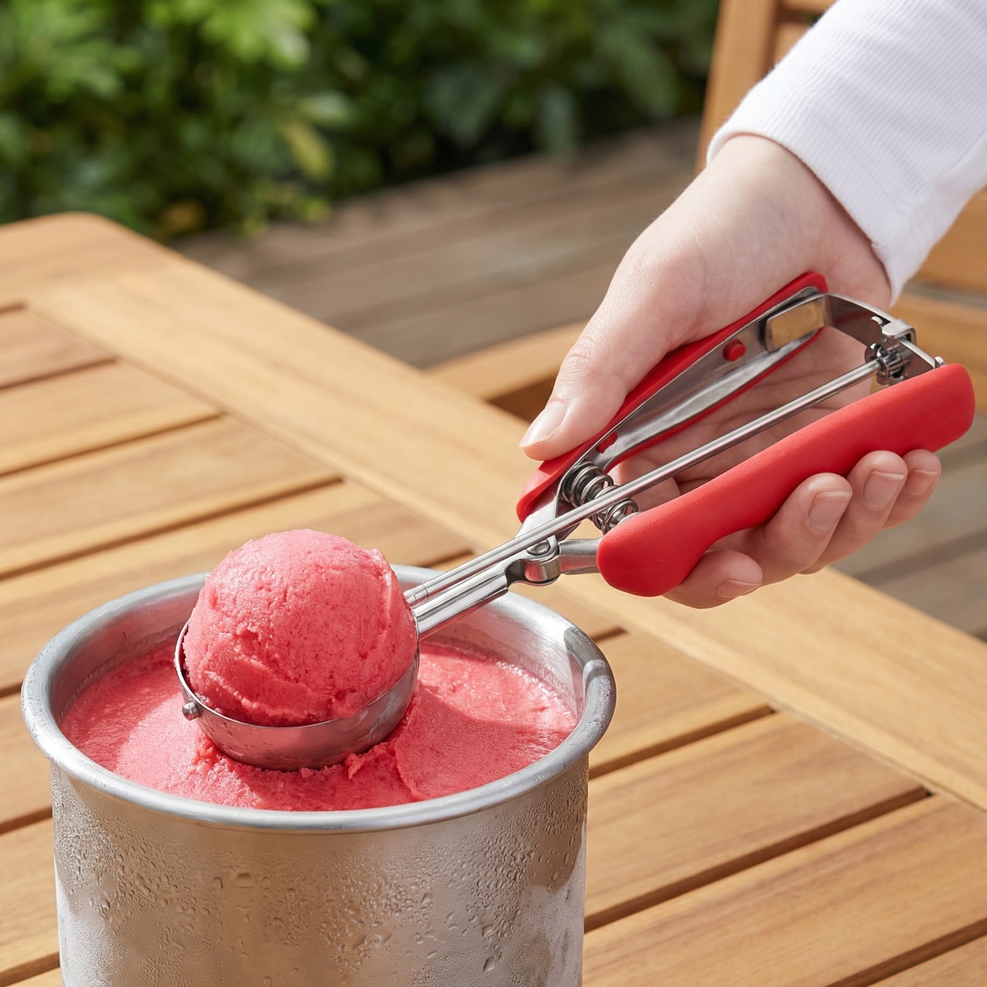 Unique Bargains Stainless Steel Ice Cream Scoop with Reinforced Handle Red 9.1in