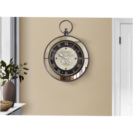 JERFIT 18 Inch Round Vintage Mirror Wall Clock with Roman Numerals, Silent Non-Ticking Quartz Movement, Brown Transitional Decor