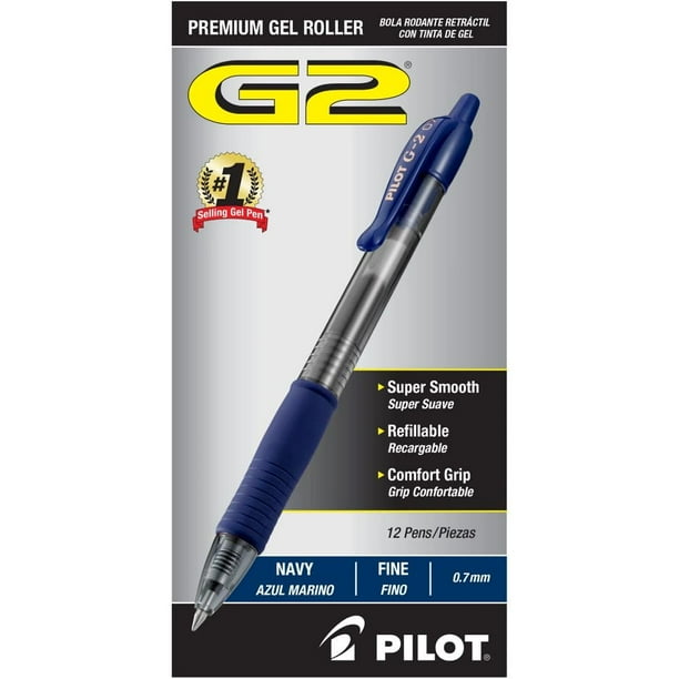 Bolígrafos de gel Pilot G2 Premium de punta fina de 0,7 mm, color azul marino