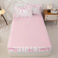 thumbnail image 4 of Manfei Pink Bow Tie Striped Zipper Twin Comforter Sets with Fitted Sheet and 2 Pillowcases For Girls,Letter Initial U Print Zipper Bedding Set For Kids,Pink Reversible,4-Piece, 4 of 7