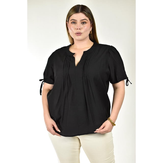Blusa con detalle plisado Roman Fashion /Tallas Extras, 2761 (Negro) negro 36