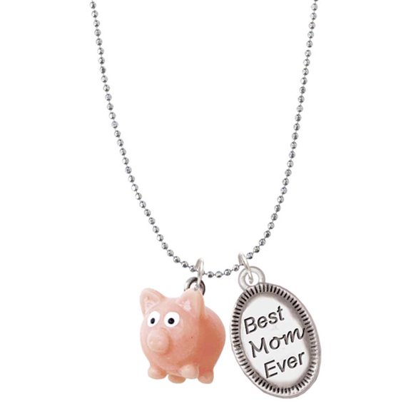 Delight Jewelry Resin Pink Pig Best Mom Ever Charm Necklace