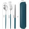 thumbnail image 3 of Utensilios de viaje, juego de cubiertos de acero inoxidable de 4 piezas, cubiertos portátiles reutilizables para campamento, incluye tenedor, cuchara, palillos con estuche (verde oscuro), 3 of 5