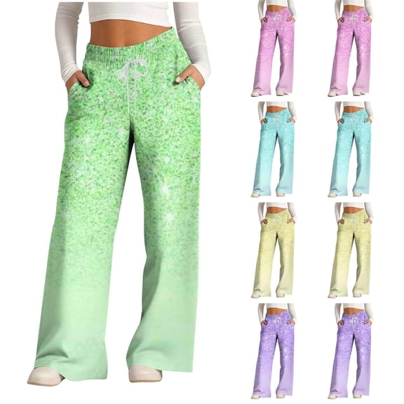 WRKEKC Women's Printed Wide Leg Lounge Pants with Drawstring Elastic Waist Flowy Comfort Fit Lightweight Breathable Fabric for Casual Outings and Vacation Wear