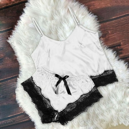 

Tawop Women Lace Satin Bra Camisole Sling Tops Shorts Pajamas Two Piece Set Lingerie Sets Womens Biker Shorts High Waisted Lilies