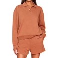 thumbnail image 3 of Women's 2 Piece Sets Long Sleeves Top Shorts Casual Trendy Outfits Tangerine Color L, 3 of 8