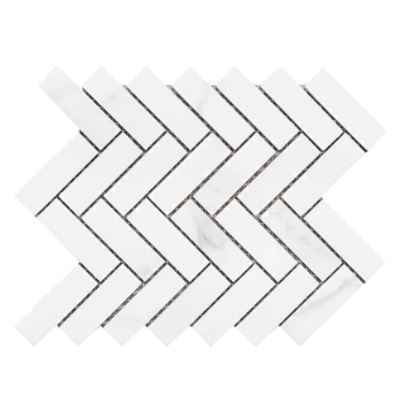 The Tile Life Adonis Pure 1" x 3" Calacatta Porcelain Herringbone Mosaic Floor and Wall Tile (1 Sq. ft./Sheet)