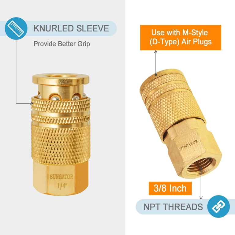 Lot De 5 Raccords Air En Laiton 1/4" NPT Femelle | Pour Compresseur Et Tuyaux | Neuf Doré