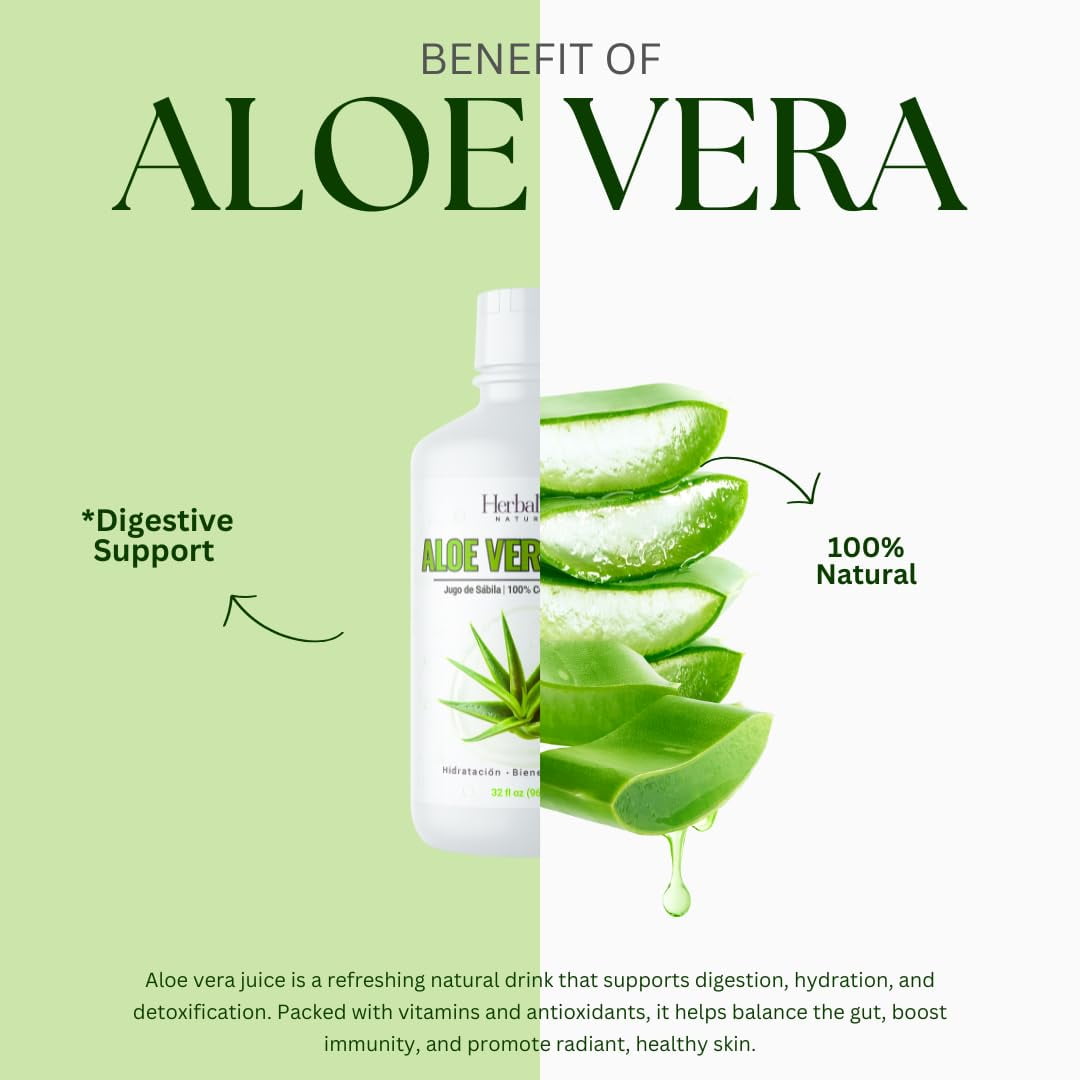 Herbalista Viral New! Aloe Vera Juice (UnFlavored) 32 Oz (960ml) - 100% Natural Jugo de Sabila