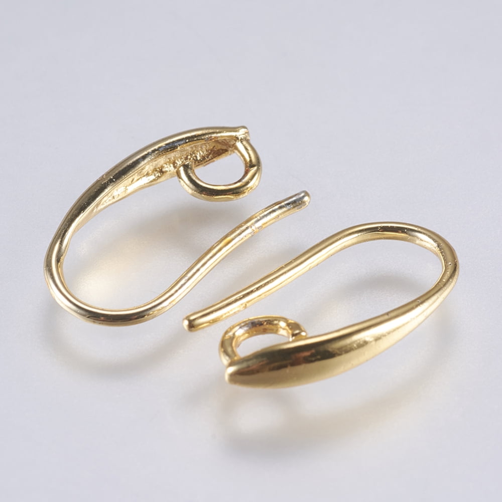 50 pair Brass Earring Hooks with Horizontal Loop Long-Lasting Plated Lead Free & Cadmium Free Golden 15x8x2.5mm Hole: 2.5mm 18 Gauge Pin: 1mm